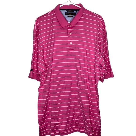 Men's Tommy Hilfiger Pink & White Striped Golf Polo Shirt‎ XL - Picture 1 of 5
